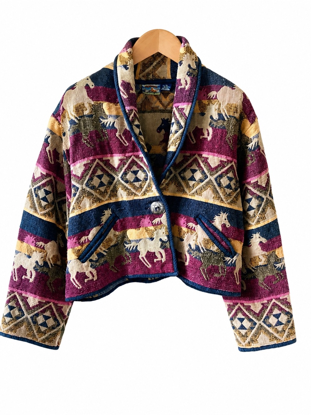 Rare Vintage Cropped New Identity Horse Tapestry Jacket 1X